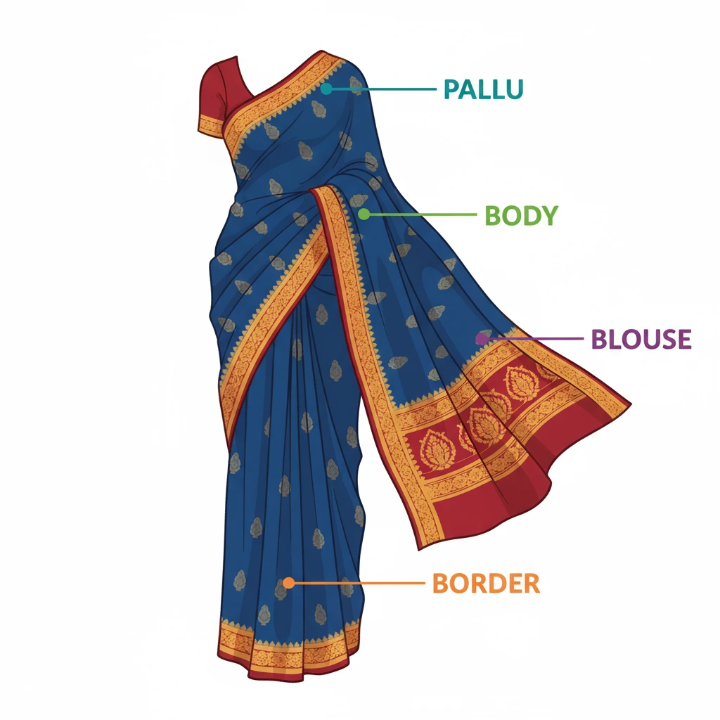 Saree Anatomy Diagram - Parts of Traditional Indian Saree